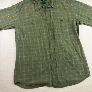 Cabelas Mens L Tall Green Plaid Button Up Shirt 100% Cotton